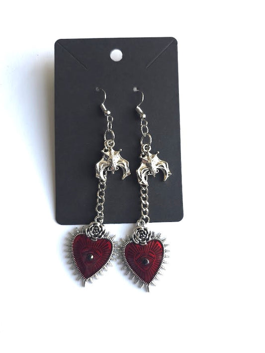 Bat and Heart Earrings