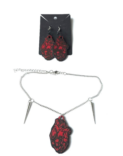 Anatomical Heart Necklace and Earrings Set