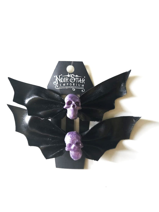 Bat Bow With Skull Hair Clip Purple